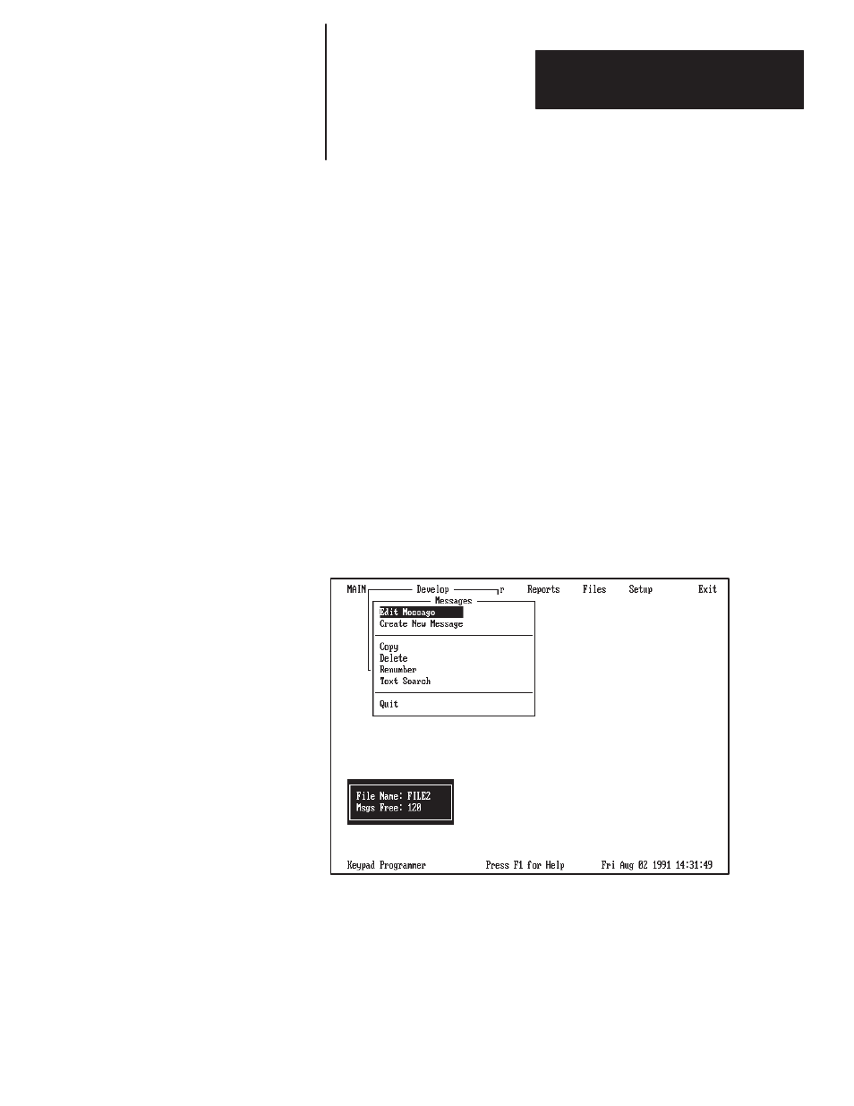 7 - message operations, Chapter objectives, Message menu | Message operations | Rockwell Automation 2705-ND1 Keypad Development Software User Manual | Page 36 / 123