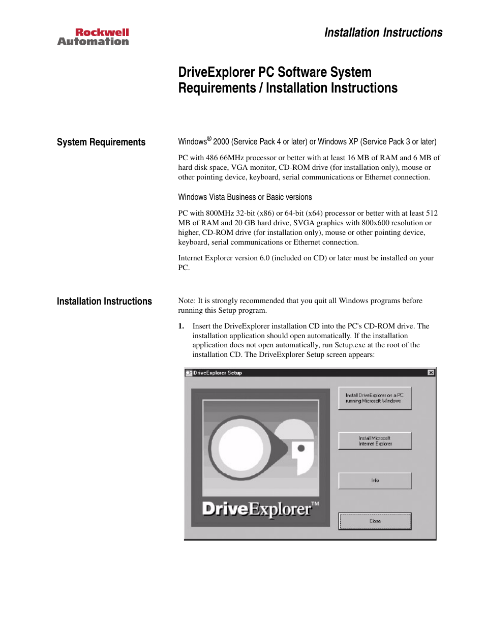 Rockwell Automation 9306 DriveExplorer PC Software System Requirements User Manual | 2 pages