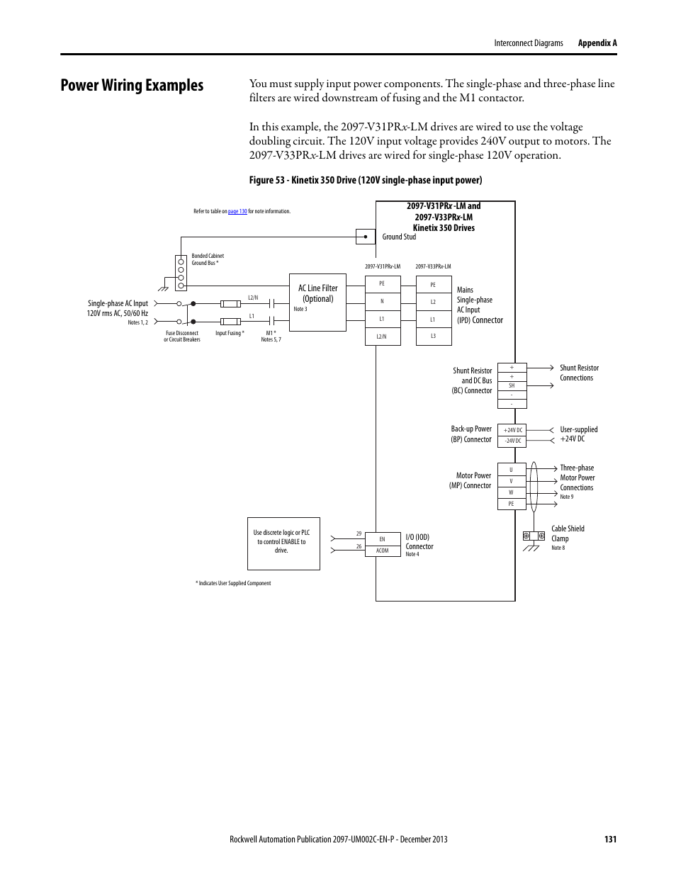 Power wiring examples | Rockwell Automation 2097-Vxxx Kinetix 350 Single-axis EtherNet/IP Servo Drive User Manual User Manual | Page 131 / 156