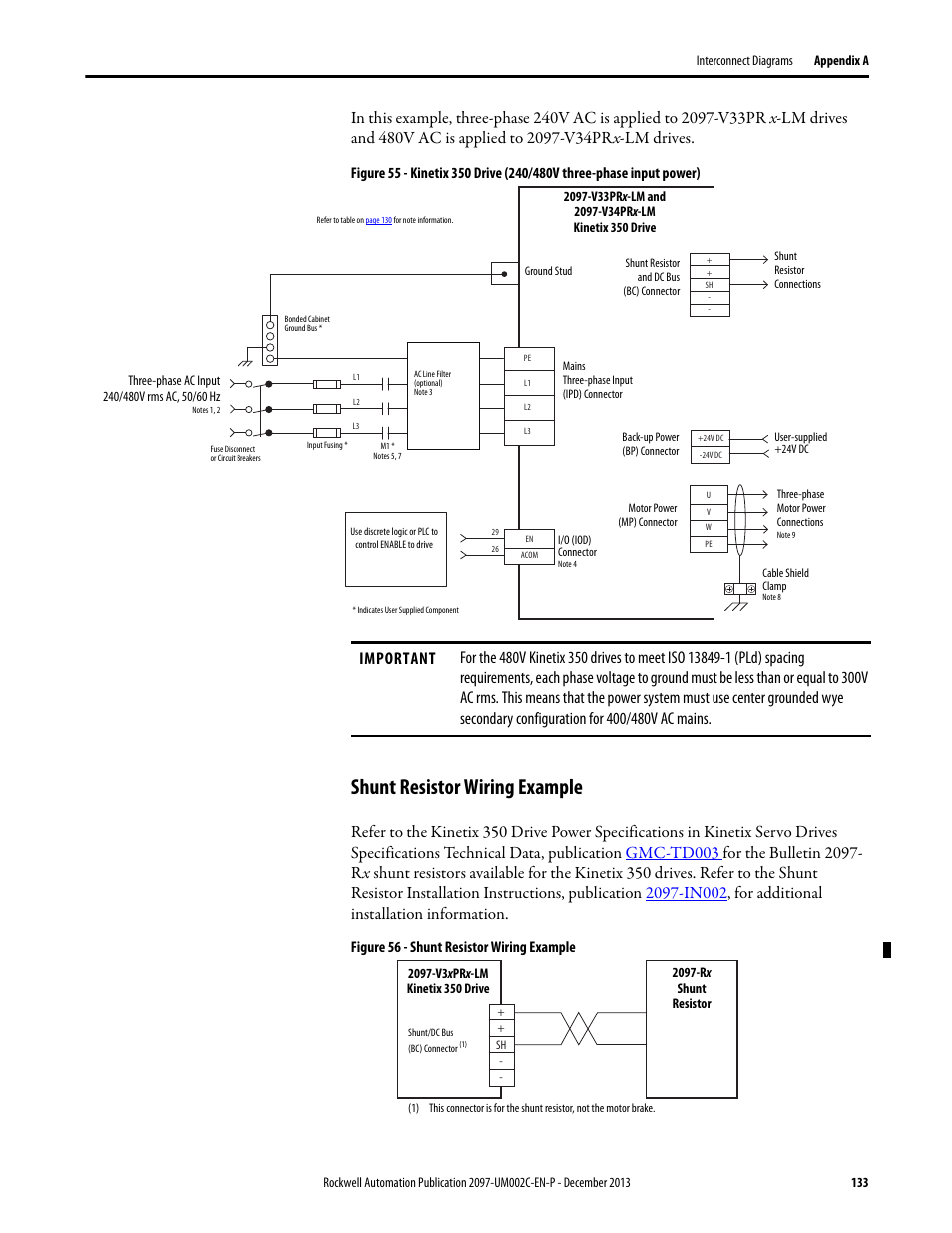 Shunt resistor wiring example | Rockwell Automation 2097-Vxxx Kinetix 350 Single-axis EtherNet/IP Servo Drive User Manual User Manual | Page 133 / 156