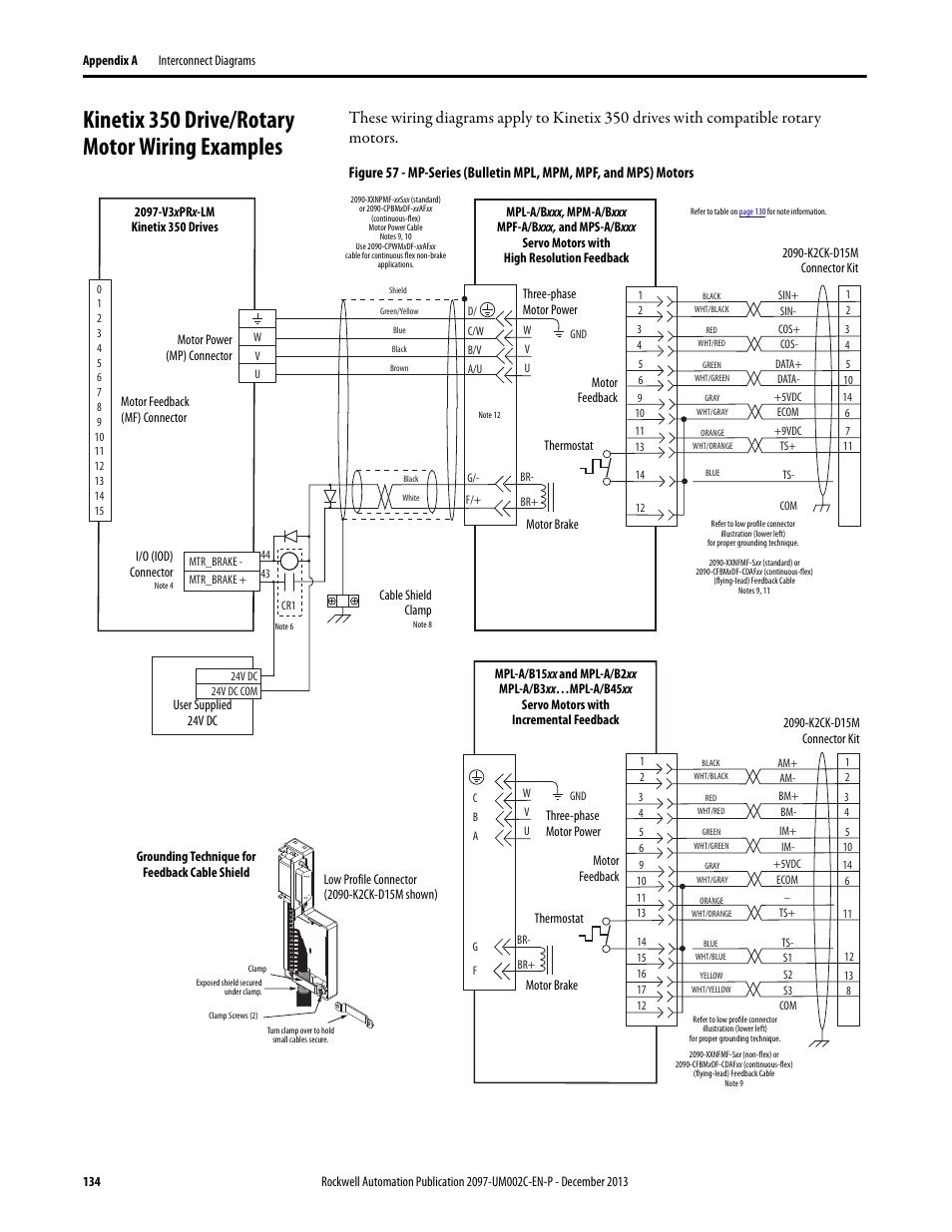 Kinetix 350 drive/rotary motor wiring examples, For t, For i | Rockwell Automation 2097-Vxxx Kinetix 350 Single-axis EtherNet/IP Servo Drive User Manual User Manual | Page 134 / 156