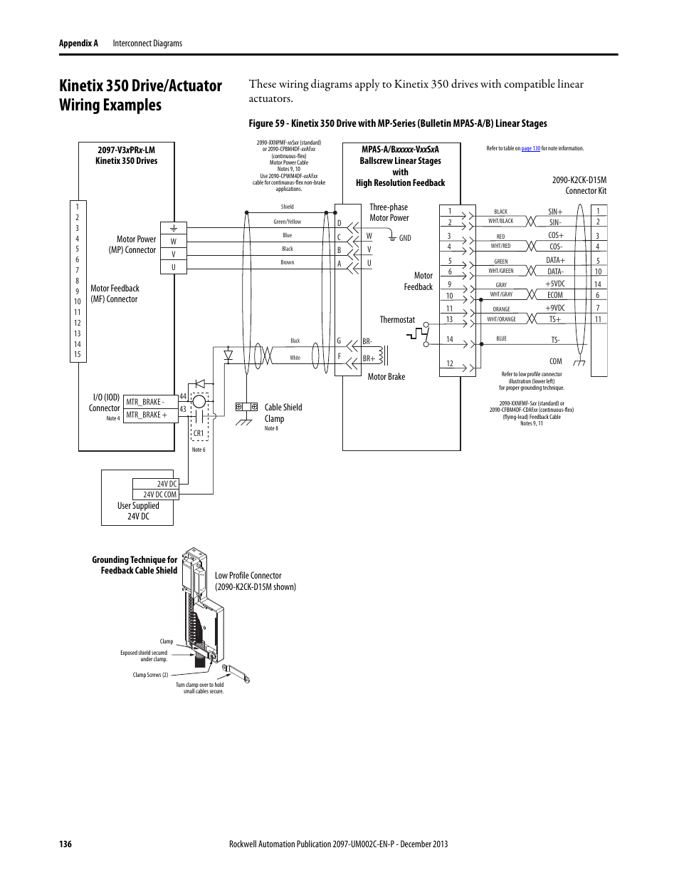 Kinetix 350 drive/actuator wiring examples | Rockwell Automation 2097-Vxxx Kinetix 350 Single-axis EtherNet/IP Servo Drive User Manual User Manual | Page 136 / 156