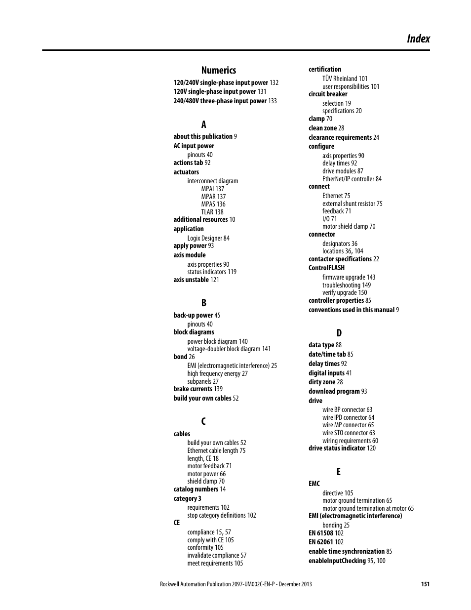 Index, Numerics | Rockwell Automation 2097-Vxxx Kinetix 350 Single-axis EtherNet/IP Servo Drive User Manual User Manual | Page 151 / 156