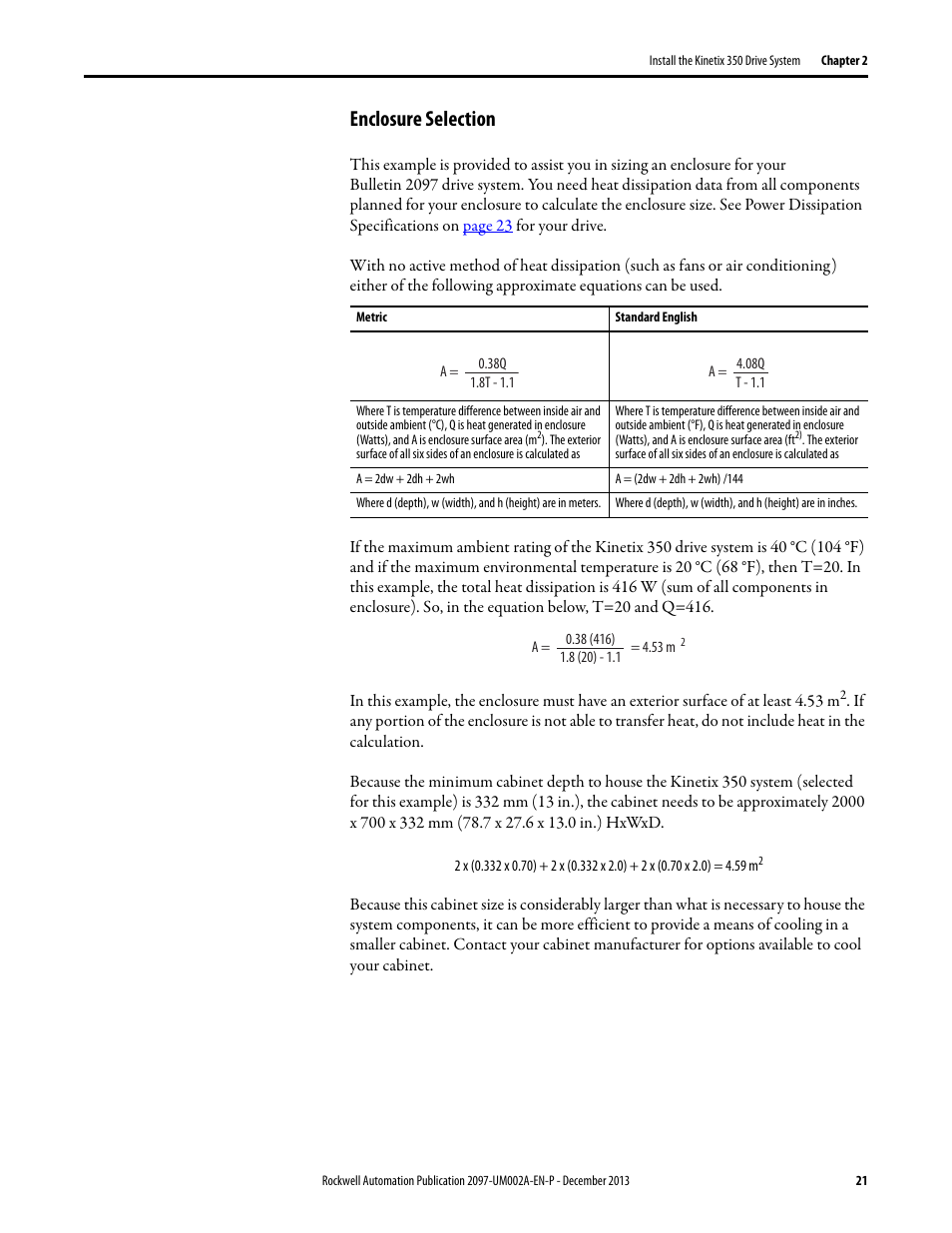 Enclosure selection | Rockwell Automation 2097-Vxxx Kinetix 350 Single-axis EtherNet/IP Servo Drive User Manual User Manual | Page 21 / 156