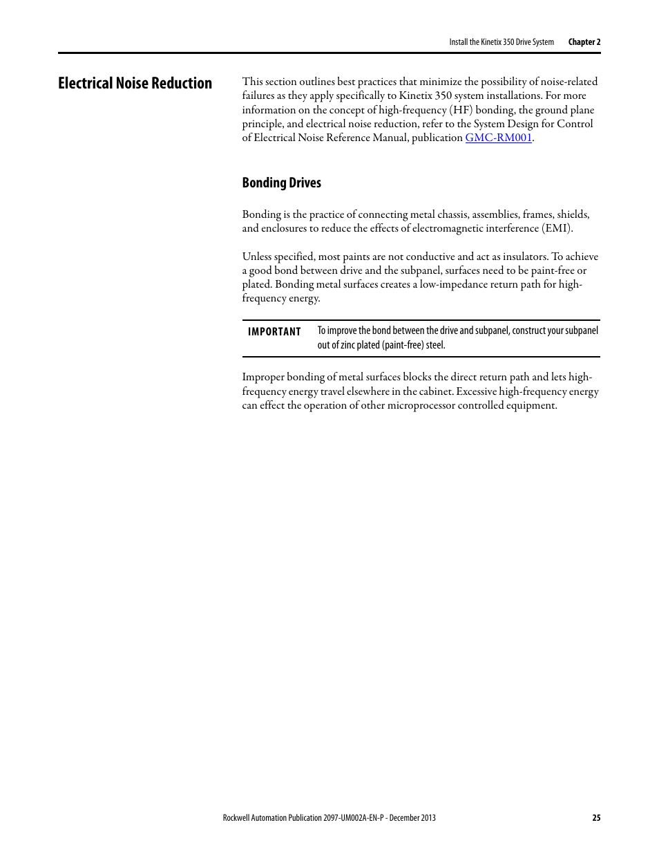 Electrical noise reduction, Bonding drives | Rockwell Automation 2097-Vxxx Kinetix 350 Single-axis EtherNet/IP Servo Drive User Manual User Manual | Page 25 / 156
