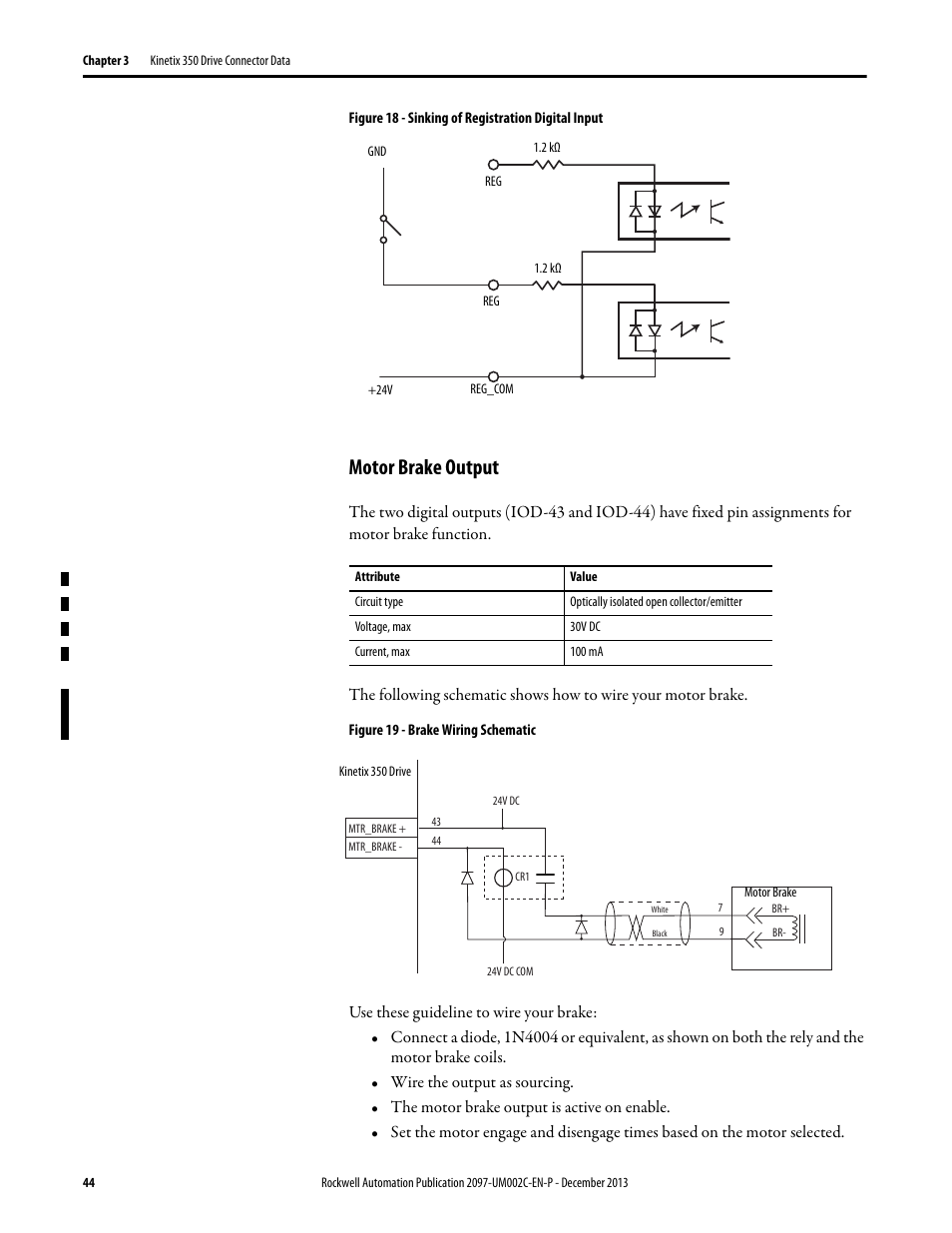 Motor brake output | Rockwell Automation 2097-Vxxx Kinetix 350 Single-axis EtherNet/IP Servo Drive User Manual User Manual | Page 44 / 156