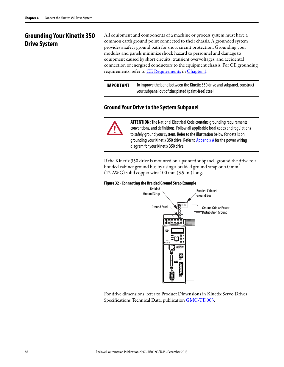 Grounding your kinetix 350 drive system, Ground your drive to the system subpanel | Rockwell Automation 2097-Vxxx Kinetix 350 Single-axis EtherNet/IP Servo Drive User Manual User Manual | Page 58 / 156