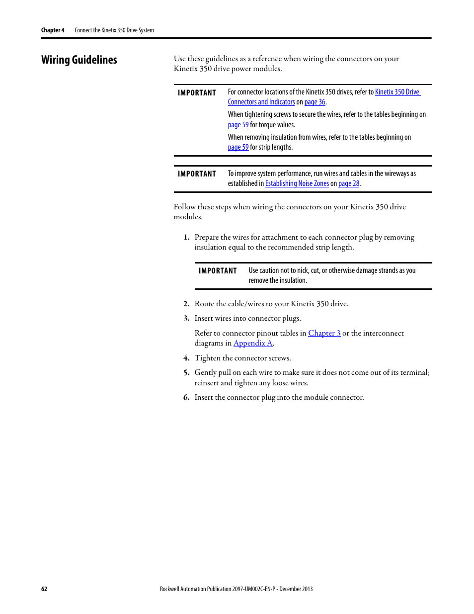 Wiring guidelines | Rockwell Automation 2097-Vxxx Kinetix 350 Single-axis EtherNet/IP Servo Drive User Manual User Manual | Page 62 / 156