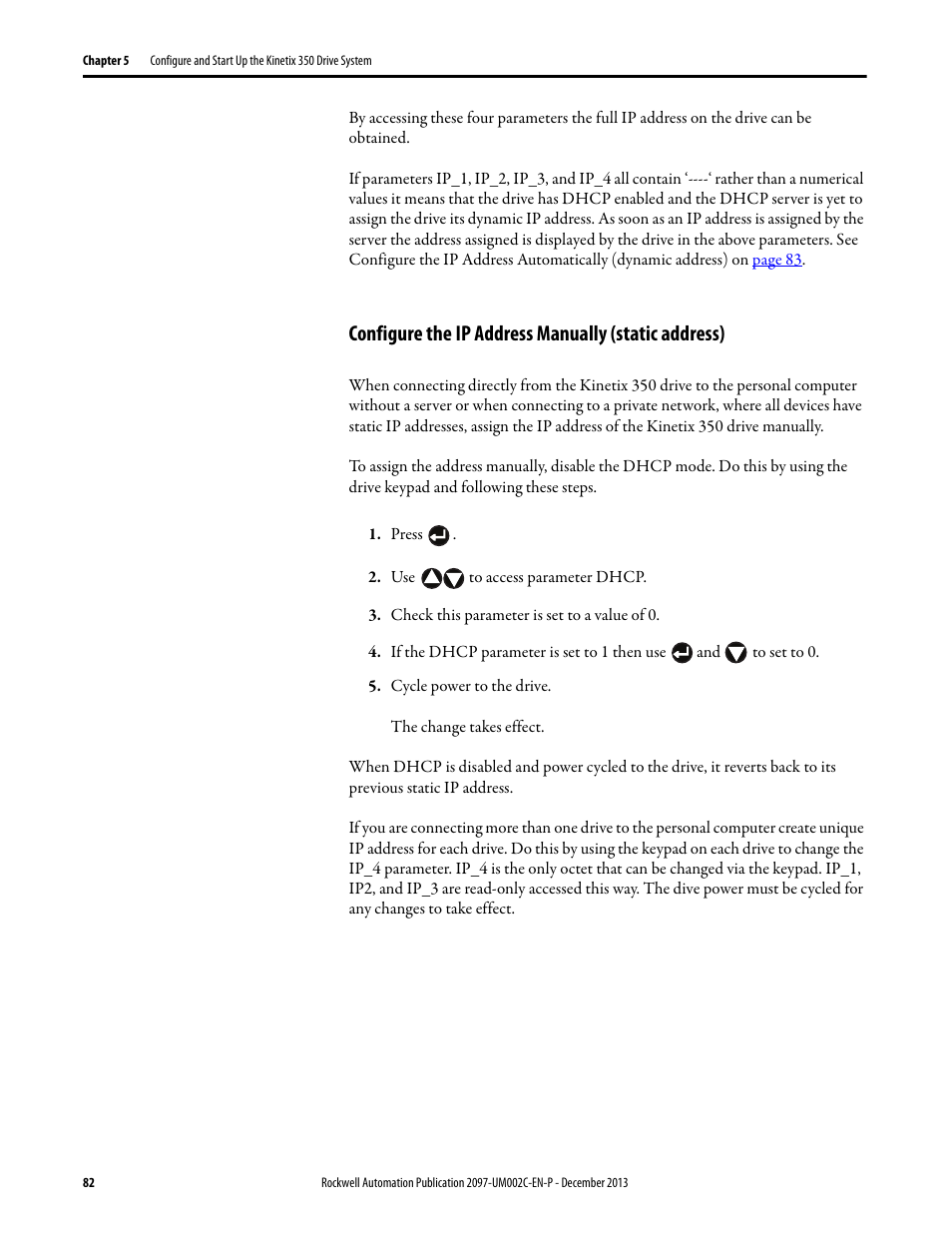 Configure the ip address manually (static address) | Rockwell Automation 2097-Vxxx Kinetix 350 Single-axis EtherNet/IP Servo Drive User Manual User Manual | Page 82 / 156