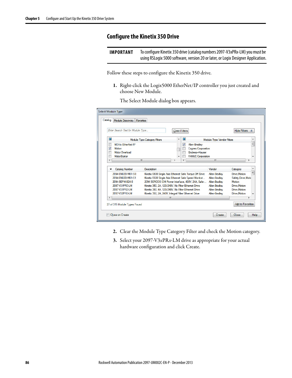 Configure the kinetix 350 drive | Rockwell Automation 2097-Vxxx Kinetix 350 Single-axis EtherNet/IP Servo Drive User Manual User Manual | Page 86 / 156
