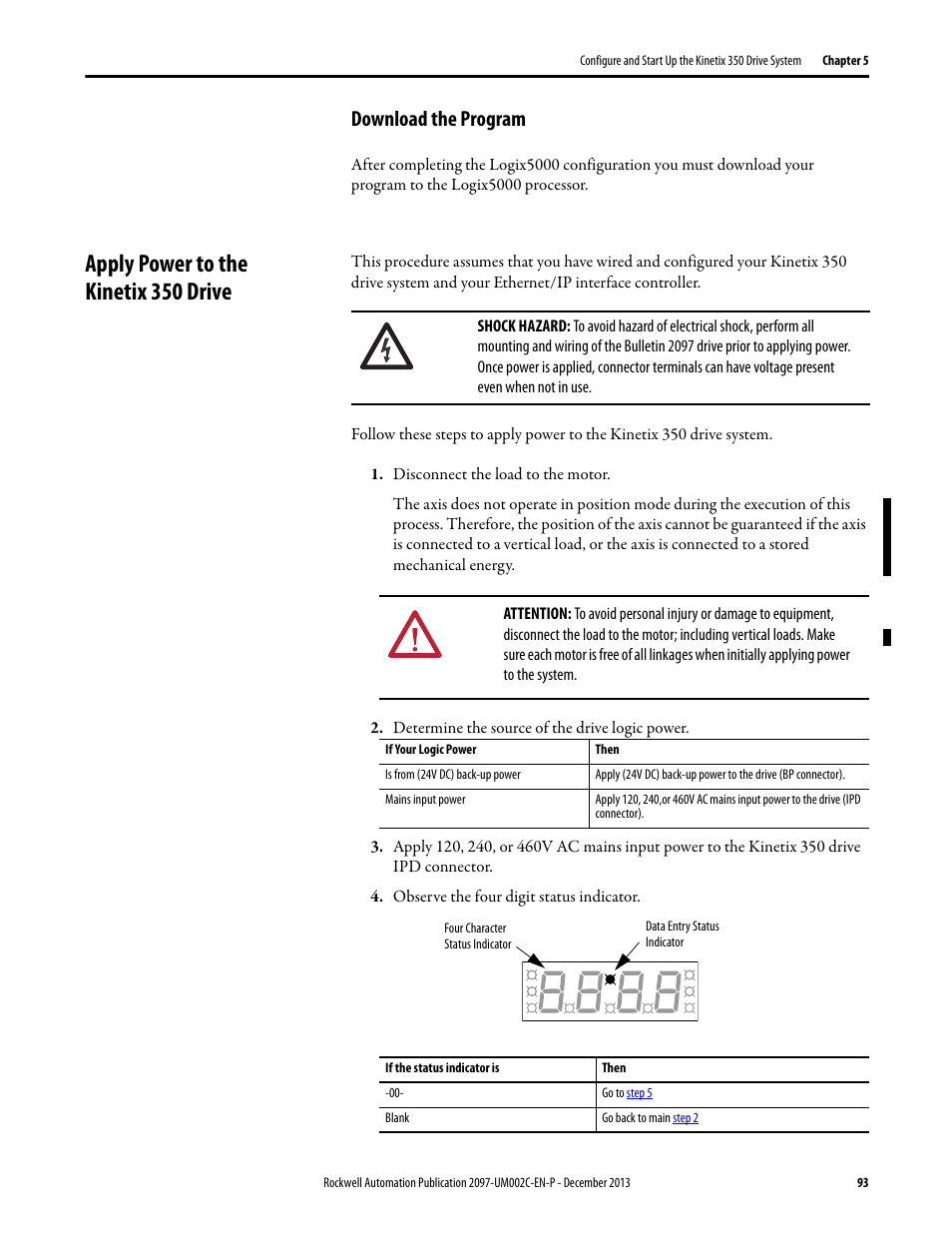 Download the program, Apply power to the kinetix 350 drive | Rockwell Automation 2097-Vxxx Kinetix 350 Single-axis EtherNet/IP Servo Drive User Manual User Manual | Page 93 / 156