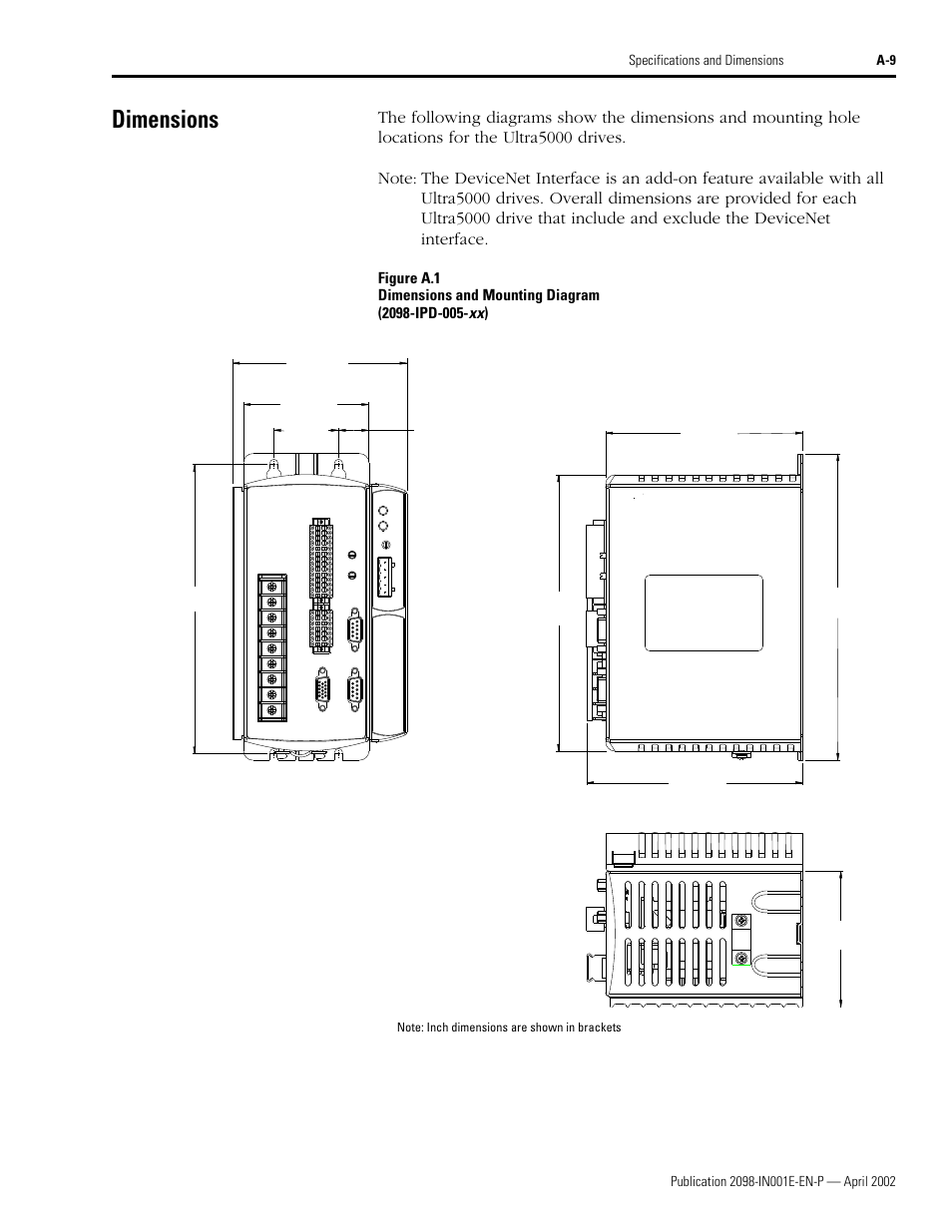 Dimensions | Rockwell Automation 2098-IPD-xxx Ultra5000 Intelligent Positioning Drives Installation Manual User Manual | Page 105 / 160