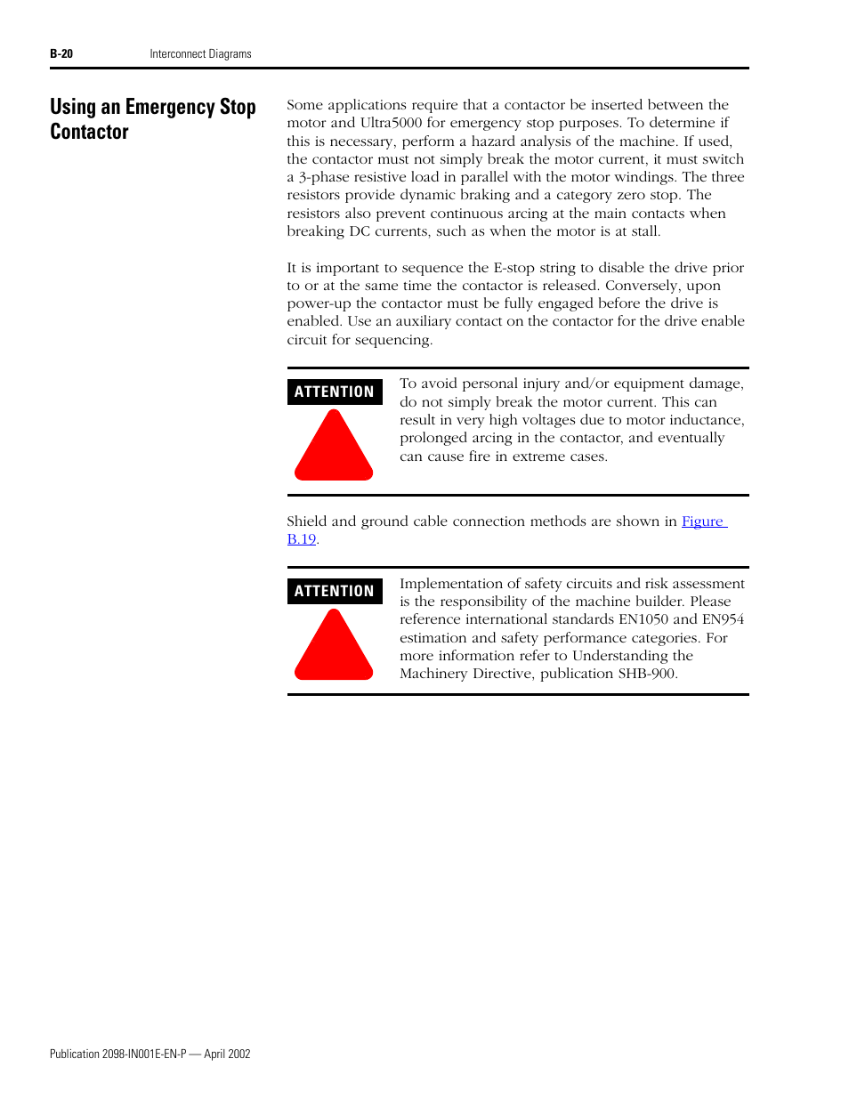 Using an emergency stop contactor | Rockwell Automation 2098-IPD-xxx Ultra5000 Intelligent Positioning Drives Installation Manual User Manual | Page 132 / 160