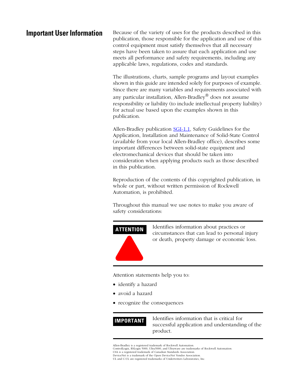 Important user information | Rockwell Automation 2098-IPD-xxx Ultra5000 Intelligent Positioning Drives Installation Manual User Manual | Page 2 / 160