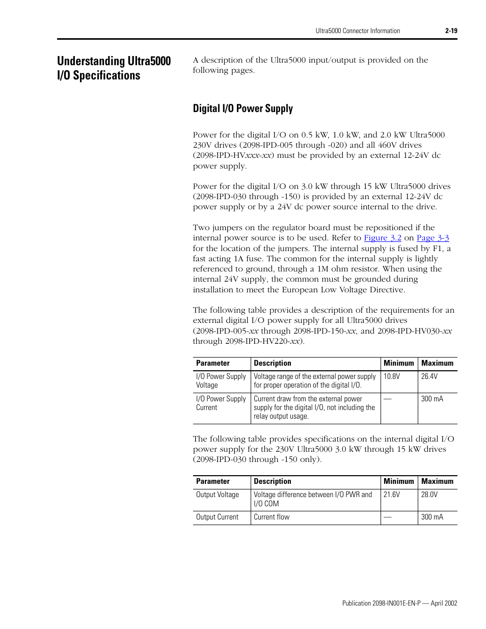 Understanding ultra5000 i/o specifications, Digital i/o power supply, Understanding ultra5000 i/o specifications -19 | Digital i/o power supply -19 | Rockwell Automation 2098-IPD-xxx Ultra5000 Intelligent Positioning Drives Installation Manual User Manual | Page 45 / 160