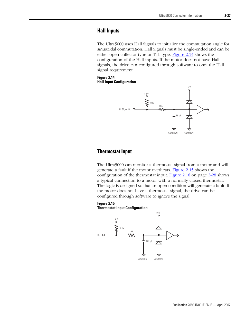 Hall inputs, Thermostat input, Hall inputs -27 thermostat input -27 | Rockwell Automation 2098-IPD-xxx Ultra5000 Intelligent Positioning Drives Installation Manual User Manual | Page 53 / 160