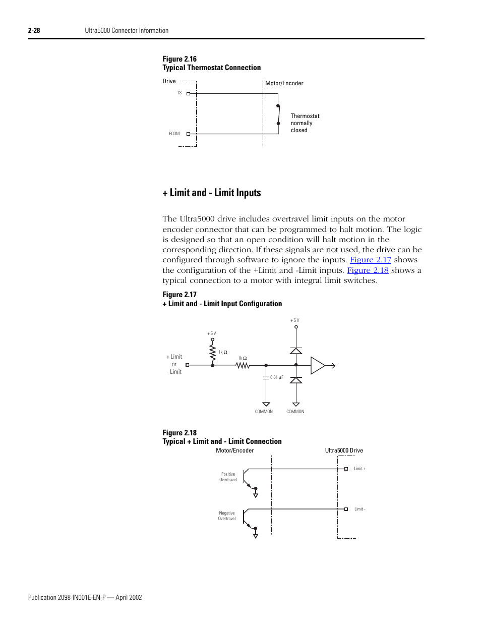 Limit and - limit inputs, Limit and - limit inputs -28, Figure 2.16 | Show | Rockwell Automation 2098-IPD-xxx Ultra5000 Intelligent Positioning Drives Installation Manual User Manual | Page 54 / 160