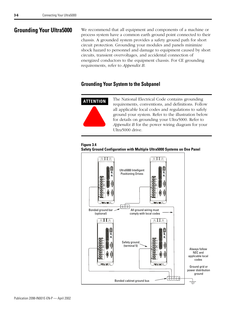 Grounding your ultra5000, Grounding your system to the subpanel, Grounding your ultra5000 -6 | Grounding your system to the subpanel -6 | Rockwell Automation 2098-IPD-xxx Ultra5000 Intelligent Positioning Drives Installation Manual User Manual | Page 66 / 160