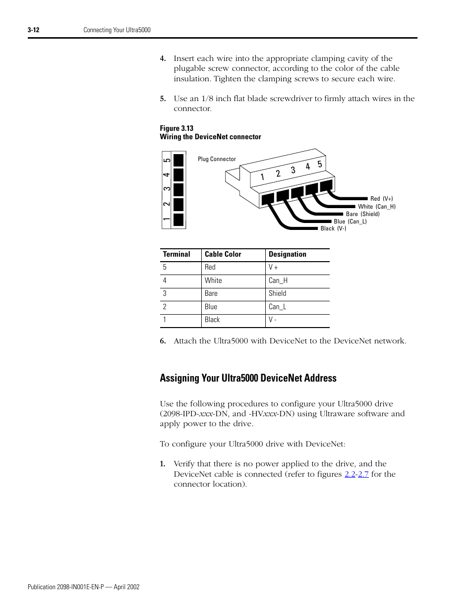 Assigning your ultra5000 devicenet address, Assigning your ultra5000 devicenet address -12 | Rockwell Automation 2098-IPD-xxx Ultra5000 Intelligent Positioning Drives Installation Manual User Manual | Page 72 / 160