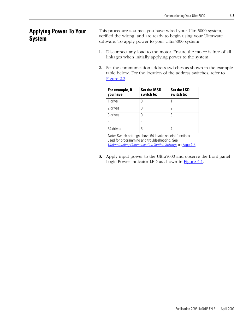 Applying power to your system, Applying power to your system -3 | Rockwell Automation 2098-IPD-xxx Ultra5000 Intelligent Positioning Drives Installation Manual User Manual | Page 83 / 160
