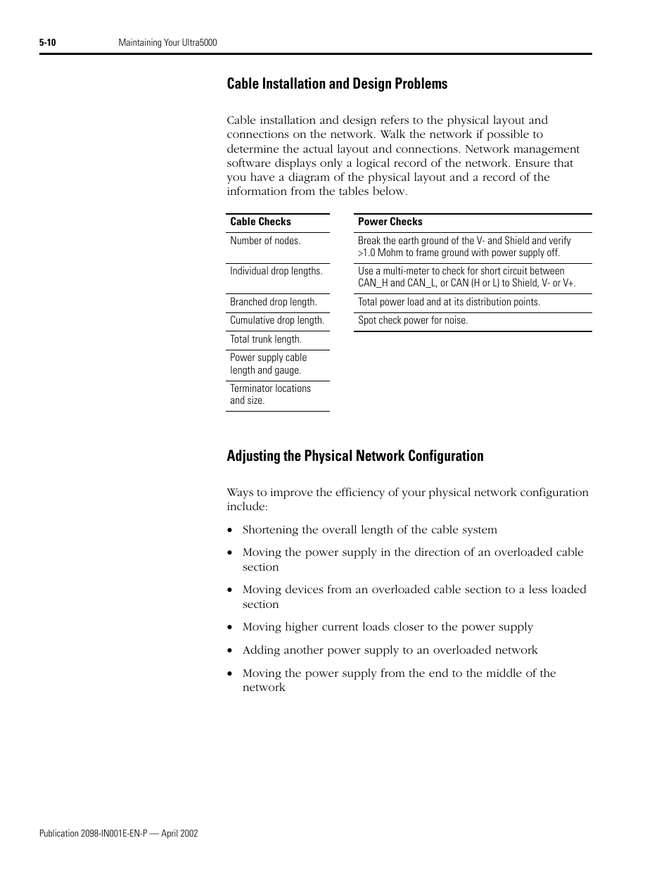 Cable installation and design problems, Adjusting the physical network configuration | Rockwell Automation 2098-IPD-xxx Ultra5000 Intelligent Positioning Drives Installation Manual User Manual | Page 96 / 160