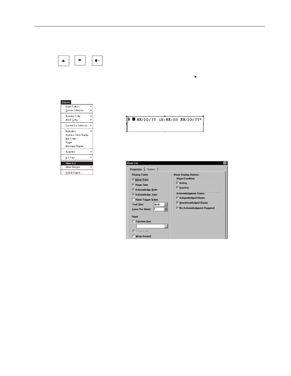 Creating an alarm list | Rockwell Automation 2711-ND3 PanelBuilder v2.60 Software User Manual User Manual | Page 231 / 502