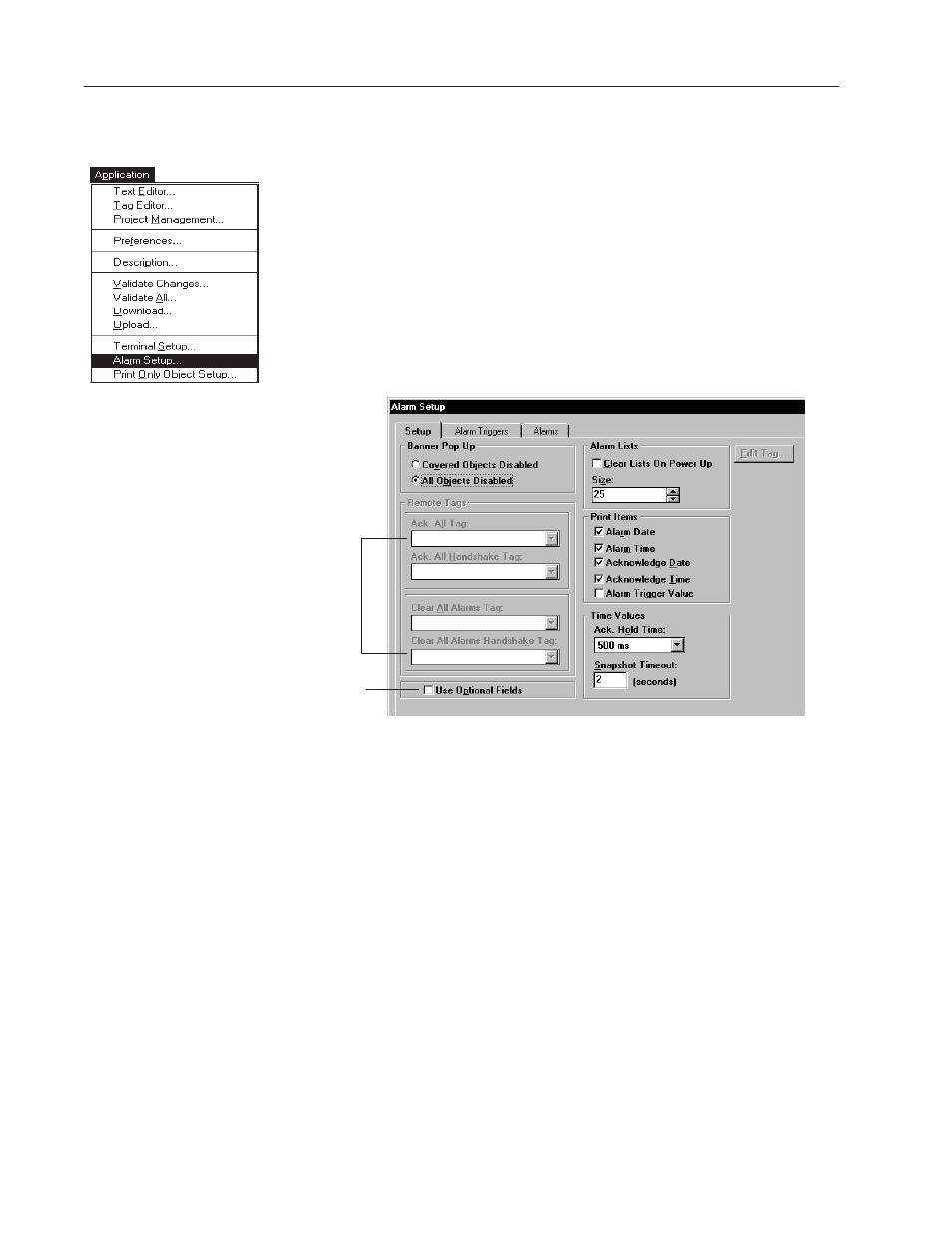 Configuring global parameters for alarms | Rockwell Automation 2711-ND3 PanelBuilder v2.60 Software User Manual User Manual | Page 234 / 502