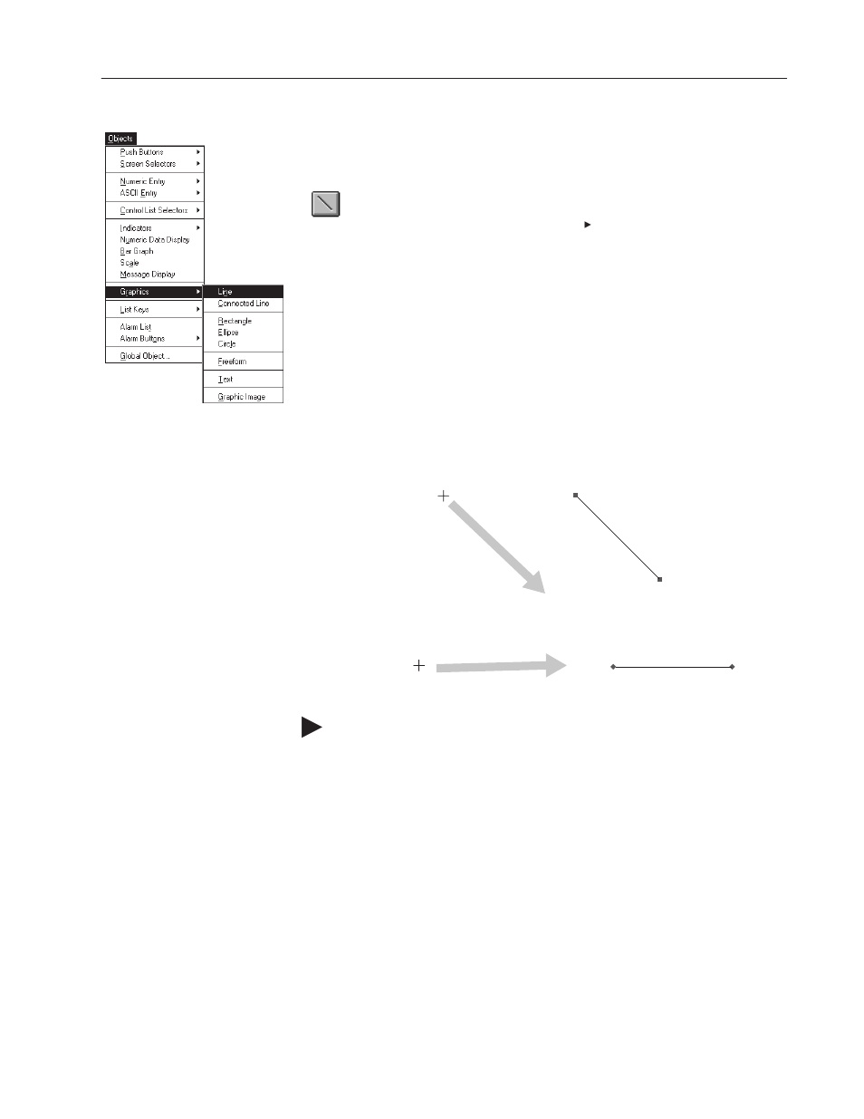 Drawing a line | Rockwell Automation 2711-ND3 PanelBuilder v2.60 Software User Manual User Manual | Page 257 / 502