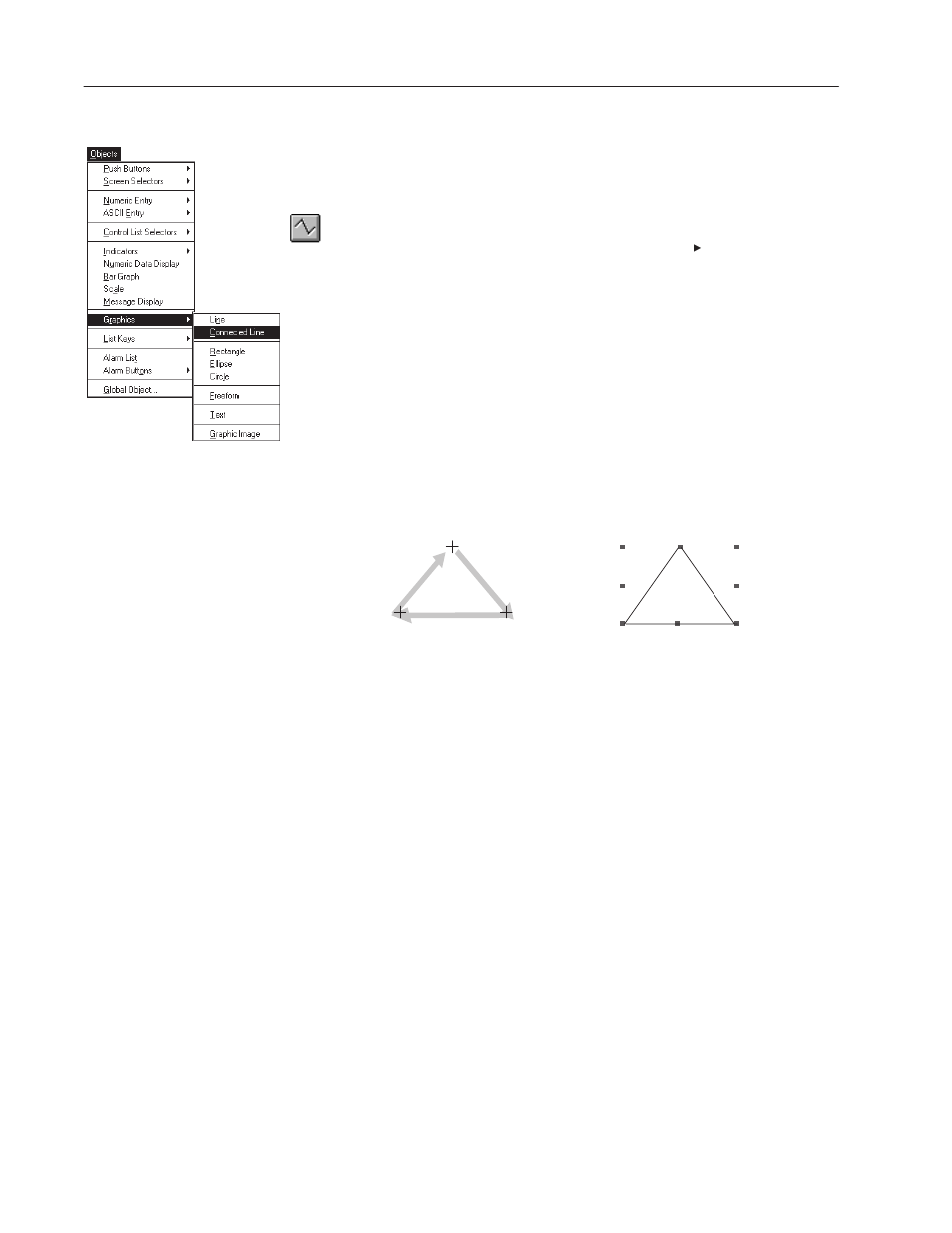 Drawing connected lines | Rockwell Automation 2711-ND3 PanelBuilder v2.60 Software User Manual User Manual | Page 258 / 502