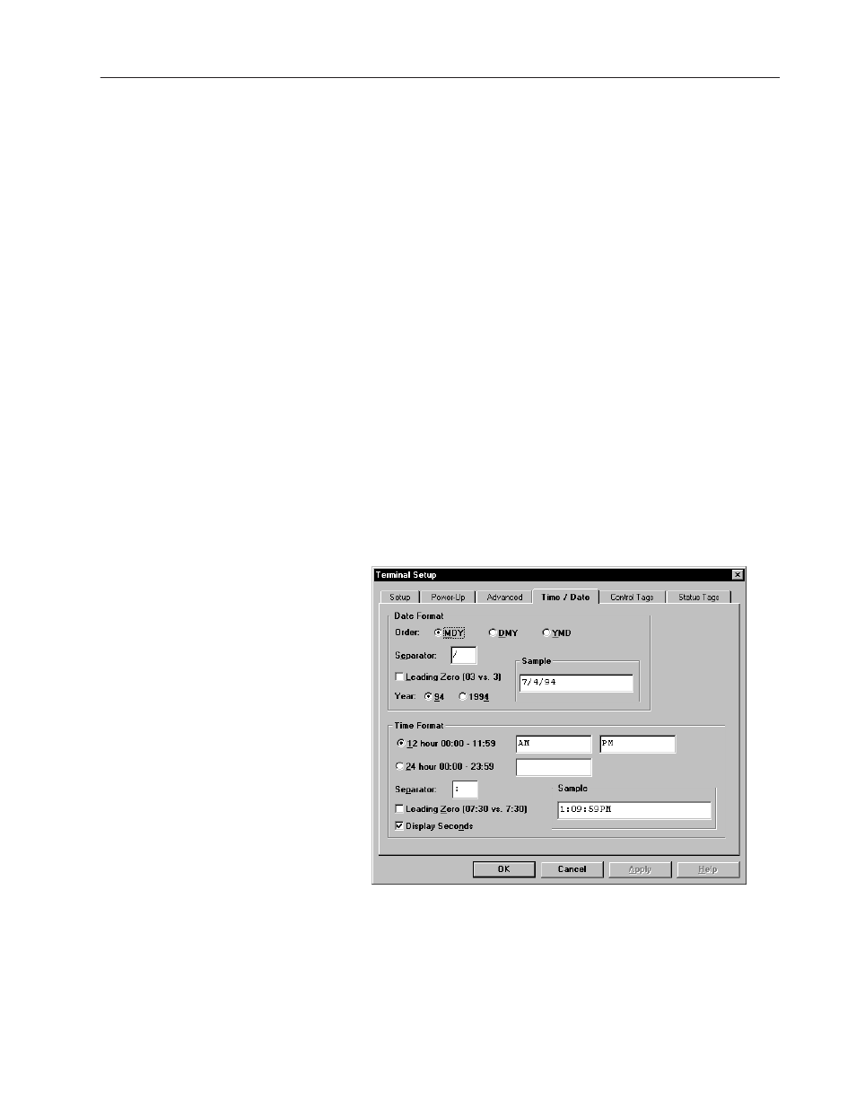 Setting time/date format | Rockwell Automation 2711-ND3 PanelBuilder v2.60 Software User Manual User Manual | Page 351 / 502