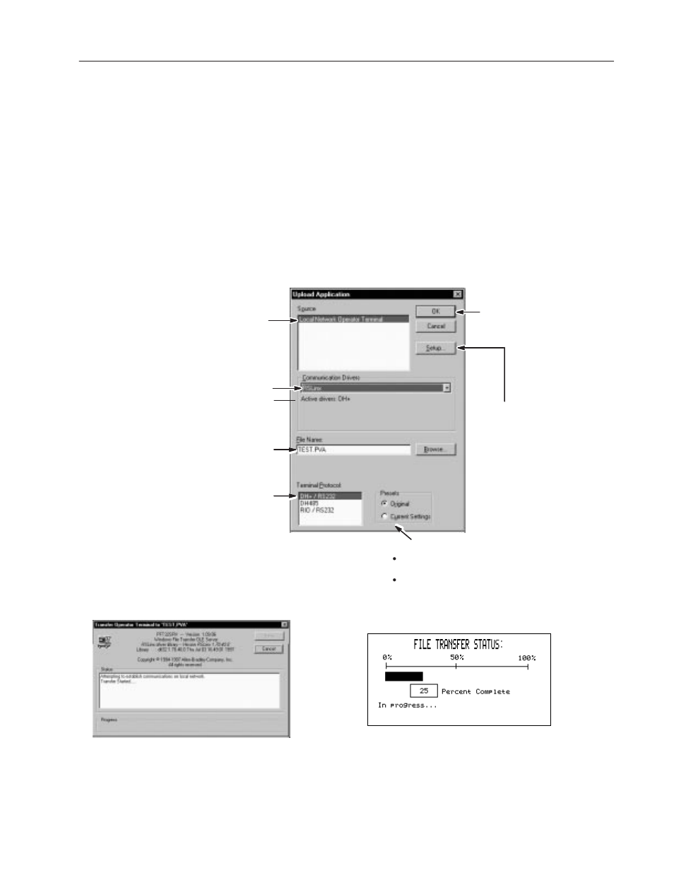 Uploading on a local dh+ link | Rockwell Automation 2711-ND3 PanelBuilder v2.60 Software User Manual User Manual | Page 409 / 502