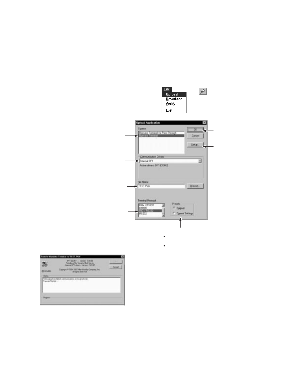 Uploading from a panelview terminal | Rockwell Automation 2711-ND3 PanelBuilder v2.60 Software User Manual User Manual | Page 415 / 502