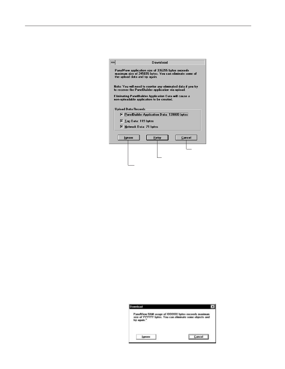 Decreasing the size of application for downloads, Exceeding ram memory in terminal | Rockwell Automation 2711-ND3 PanelBuilder v2.60 Software User Manual User Manual | Page 416 / 502