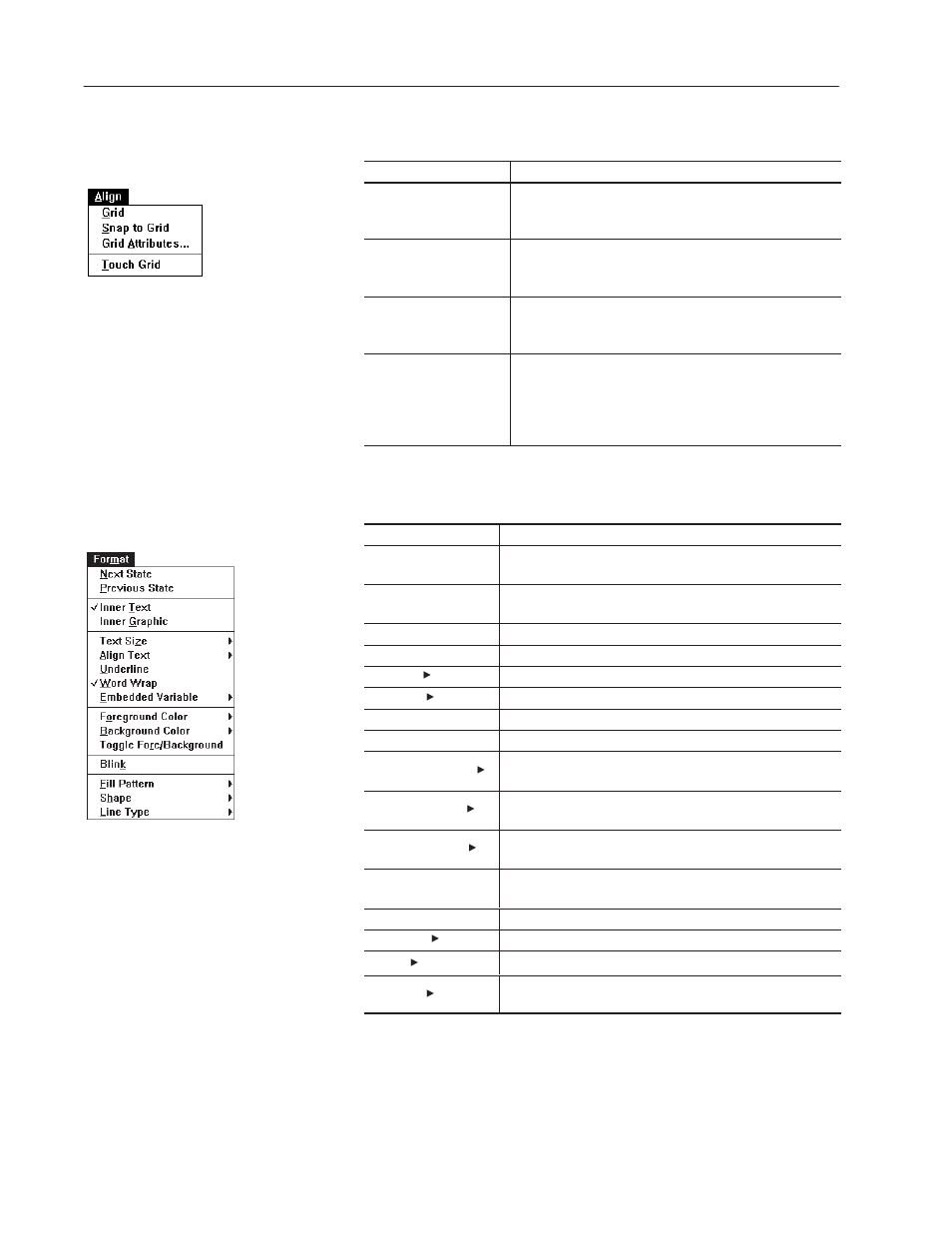 Align menu, Format menu, Align menu format menu | Rockwell Automation 2711-ND3 PanelBuilder v2.60 Software User Manual User Manual | Page 426 / 502