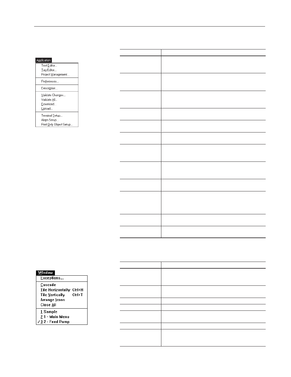 Application menu, Window menu, Application menu window menu | Rockwell Automation 2711-ND3 PanelBuilder v2.60 Software User Manual User Manual | Page 427 / 502