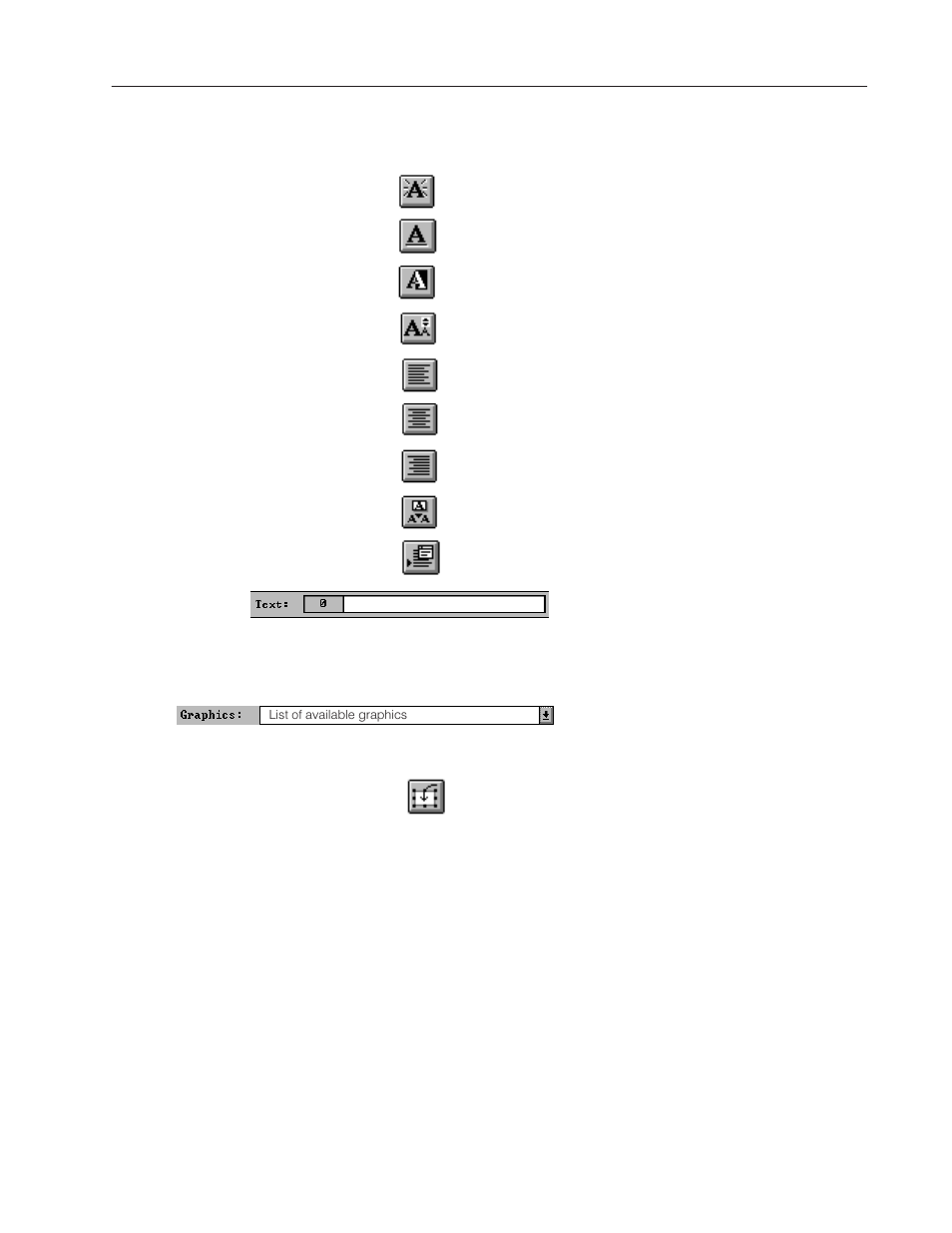 Text formatting tools, Inner graphic tools | Rockwell Automation 2711-ND3 PanelBuilder v2.60 Software User Manual User Manual | Page 431 / 502