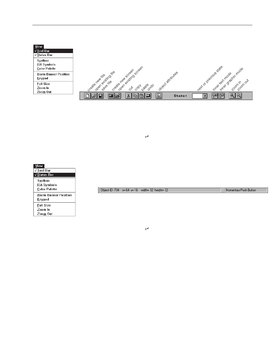 Tool bar, Tool bar status bar | Rockwell Automation 2711-ND3 PanelBuilder v2.60 Software User Manual User Manual | Page 77 / 502