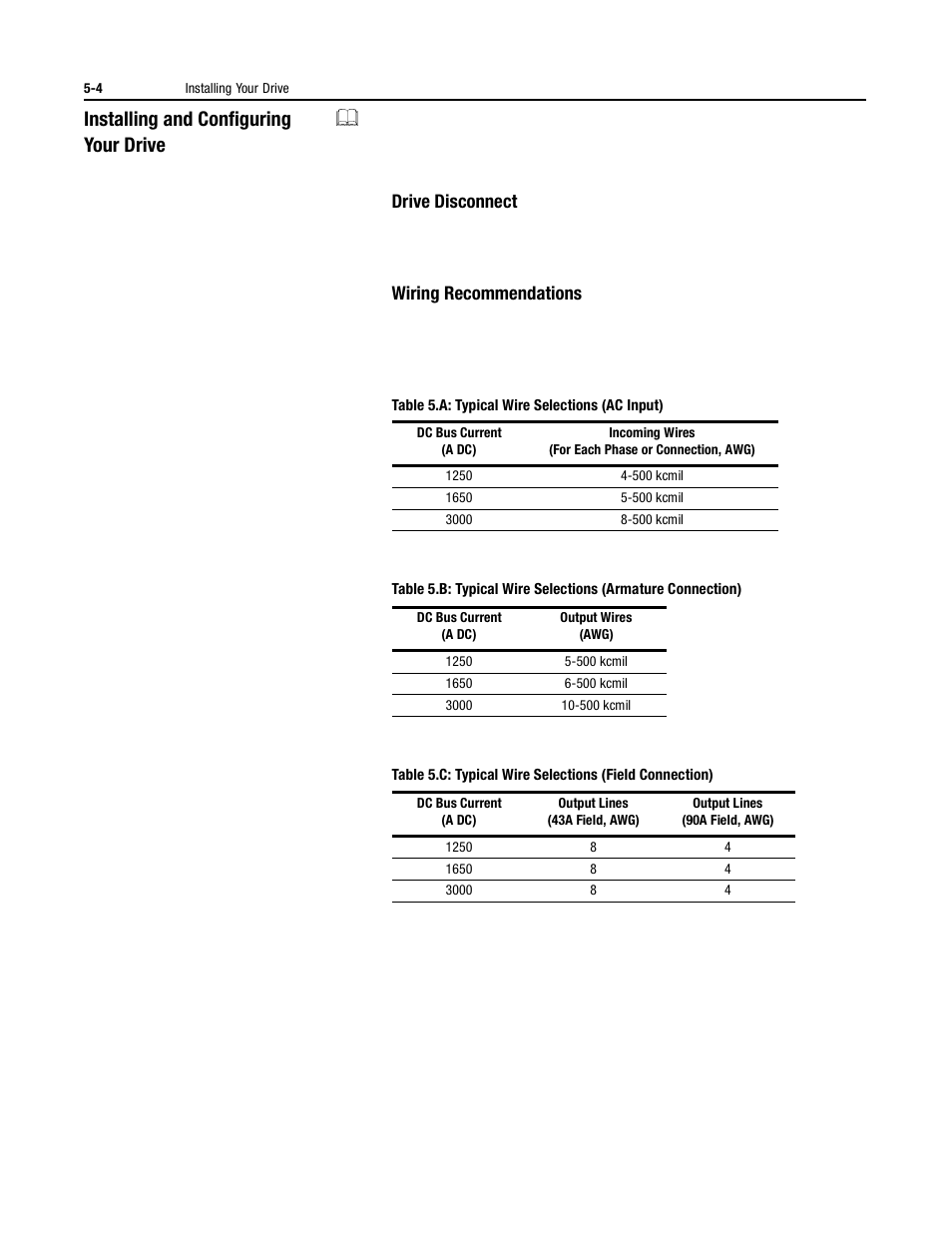 Installing and configuring & your drive, Drive disconnect, Wiring recommendations | Installing and configuring your drive -4, Drive disconnect -4 wiring recommendations -4, Installing and configuring, Your drive | Rockwell Automation 1395 Digital DC Drive User Manual | Page 58 / 91