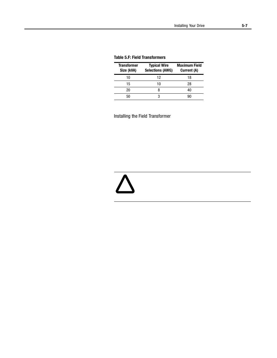Installing the field transformer, Installing the field transformer -7 | Rockwell Automation 1395 Digital DC Drive User Manual | Page 61 / 91