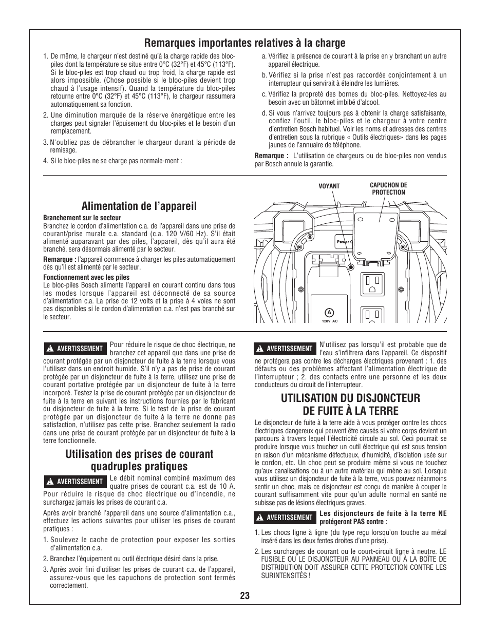 Utilisation du disjoncteur de fuite à la terre | Bosch BOSCH PB360S User Manual | Page 23 / 40