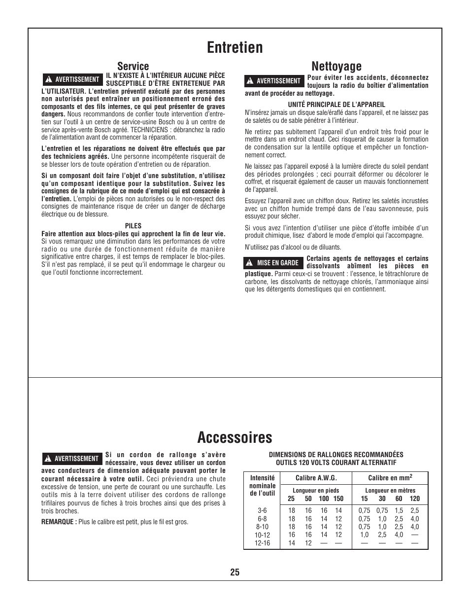 Entretien accessoires, Nettoyage, Service | Bosch BOSCH PB360S User Manual | Page 25 / 40