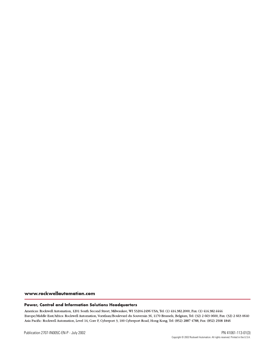 Back cover | Rockwell Automation 2707-L8PxX, -L40PxX, -V40PxX DTAM Plus Operator Interface Installation Instructions User Manual | Page 20 / 20