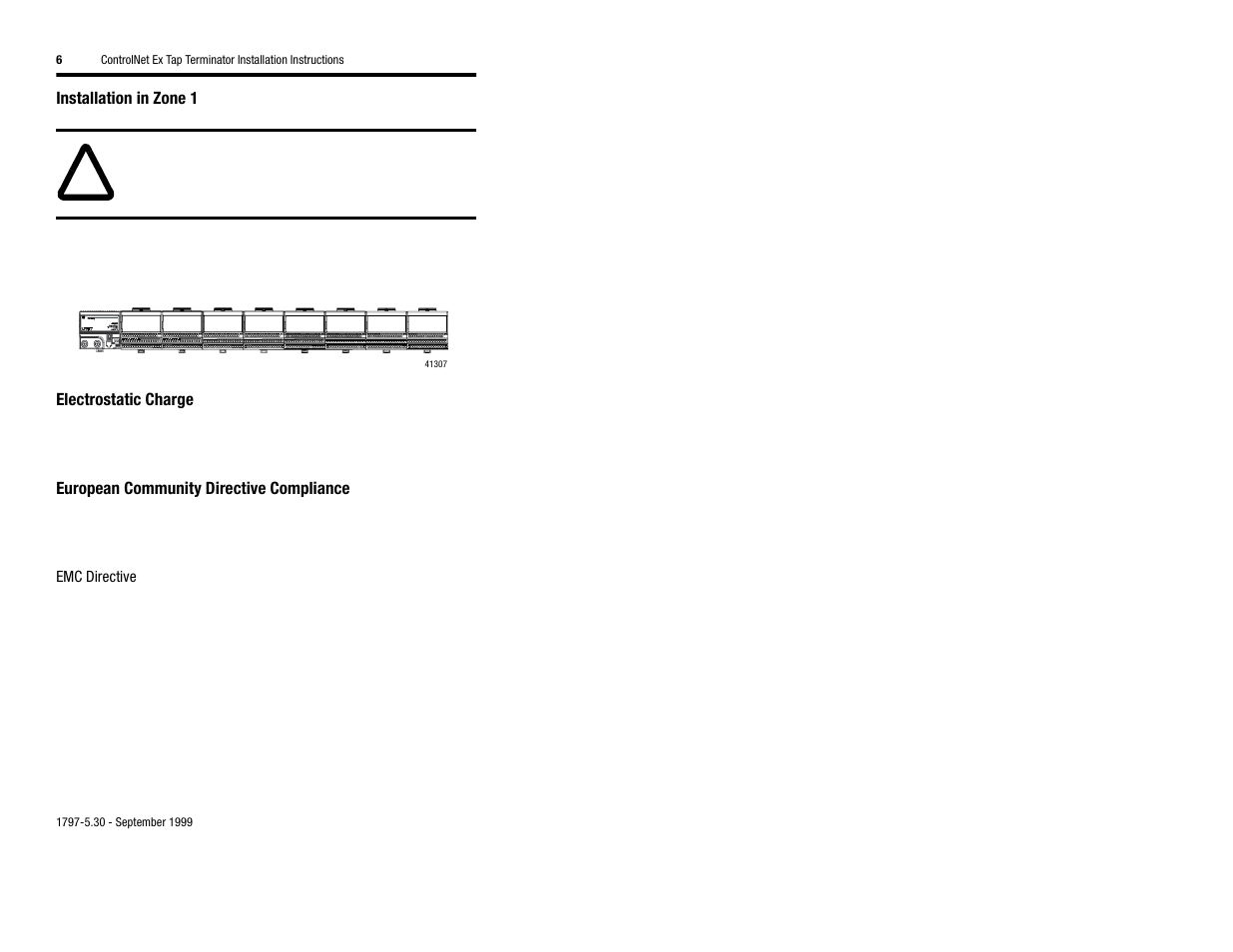 Installation in zone 1, Electrostatic charge, European community directive compliance | Rockwell Automation 1797-TCAP ControlNet Ex Tap Dummy Load Installation User Manual | Page 6 / 8