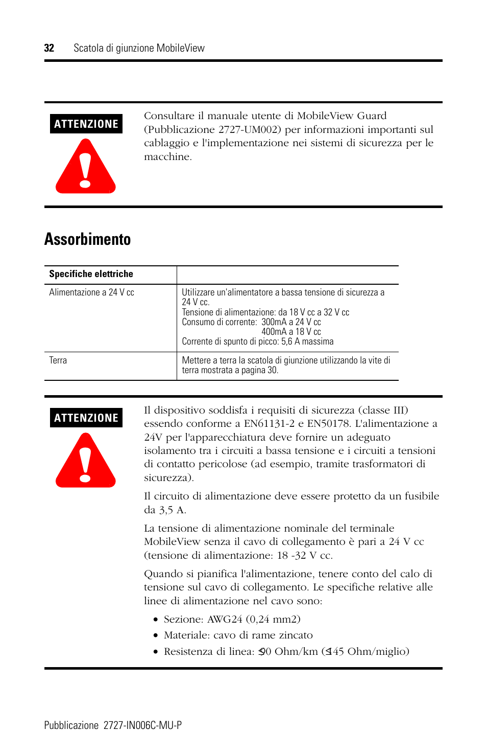 Assorbimento | Rockwell Automation 2727-MRJB1 MobileView Junction Box Installation Instructions User Manual | Page 32 / 40