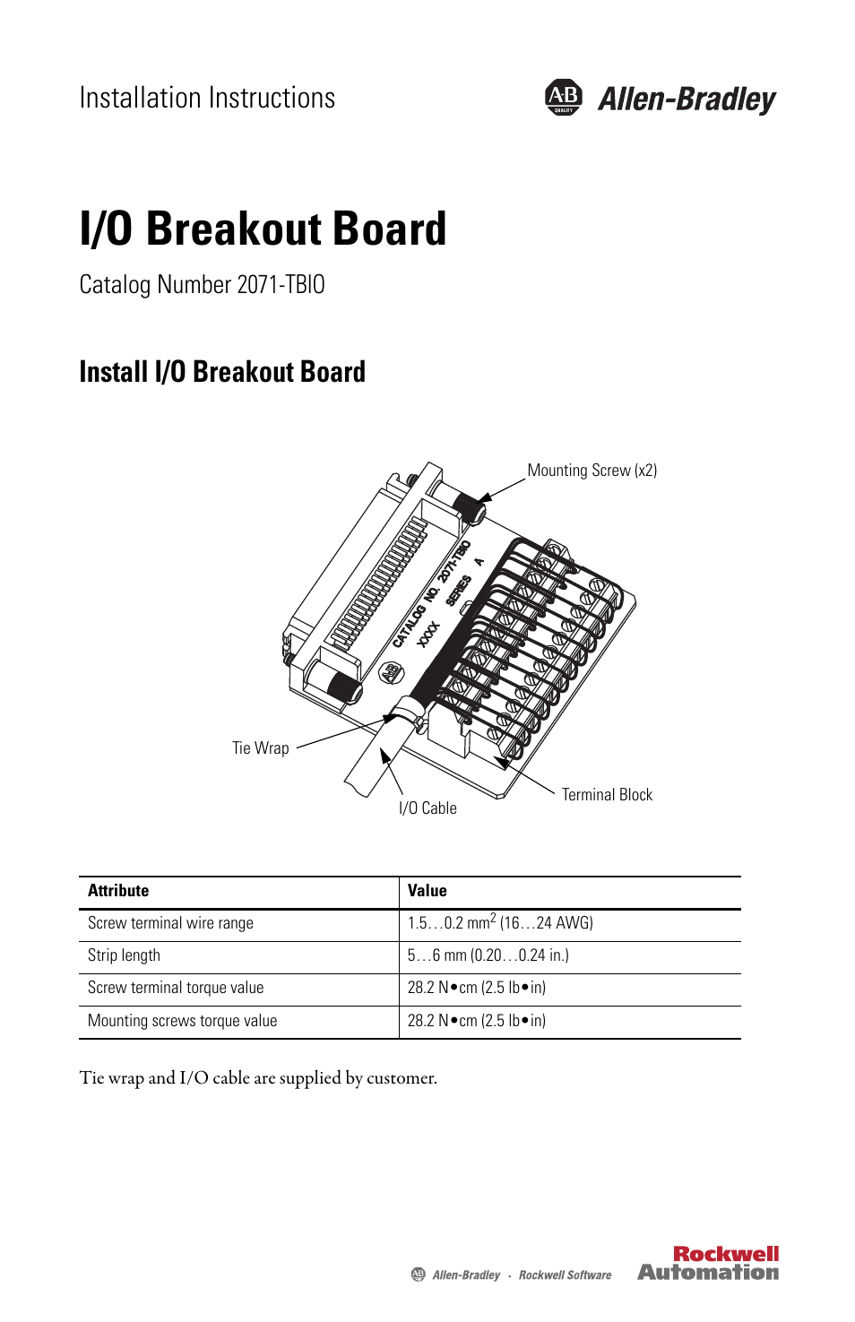 Rockwell Automation 2071-TBIO Kinetix 3 I/O Breakout Board Installation Instruction User Manual | 2 pages