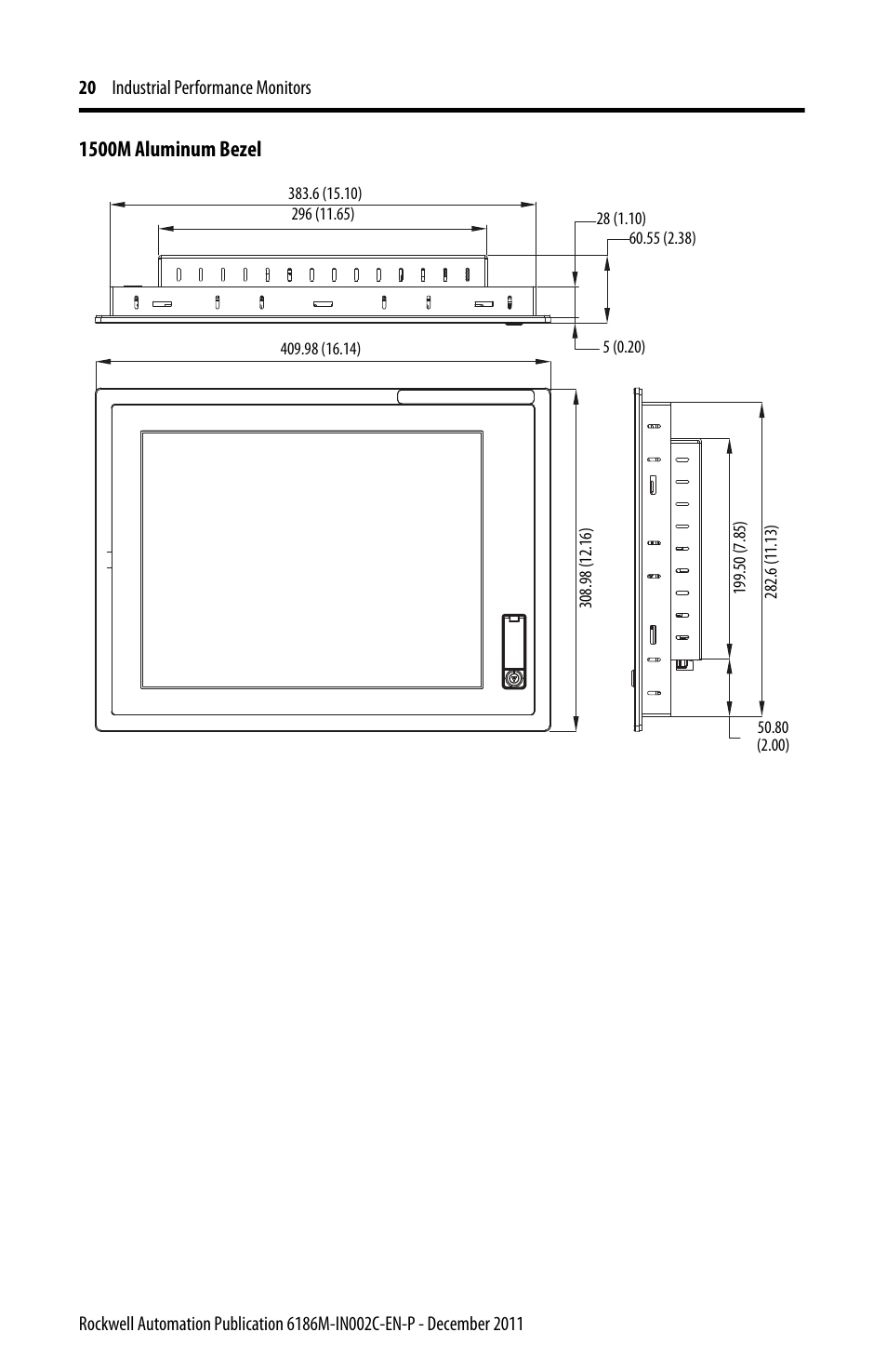 1500m aluminum bezel | Rockwell Automation 6186M-xxxx Industrial Performance Monitors Installation Instructions User Manual | Page 20 / 36