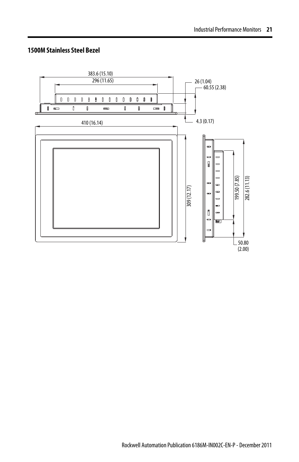 1500m stainless steel bezel | Rockwell Automation 6186M-xxxx Industrial Performance Monitors Installation Instructions User Manual | Page 21 / 36