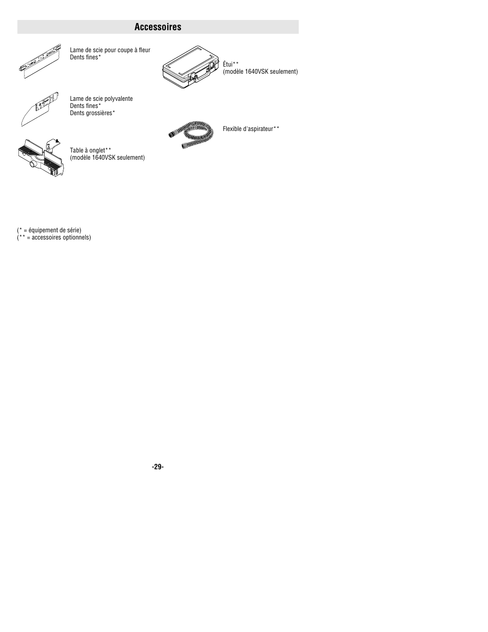 Accessoires | Bosch 1640VS User Manual | Page 29 / 44