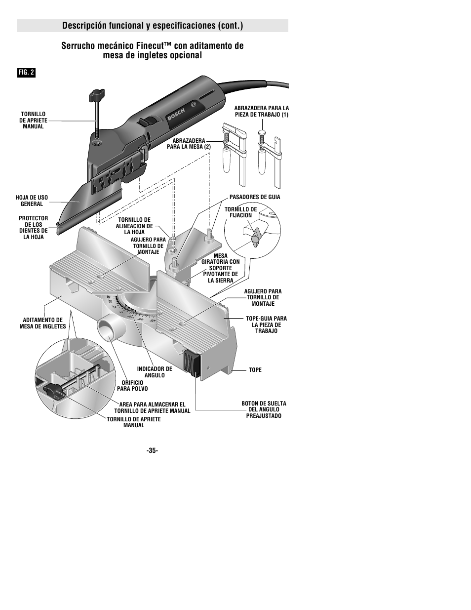 Descripción funcional y especificaciones (cont.) | Bosch 1640VS User Manual | Page 35 / 44