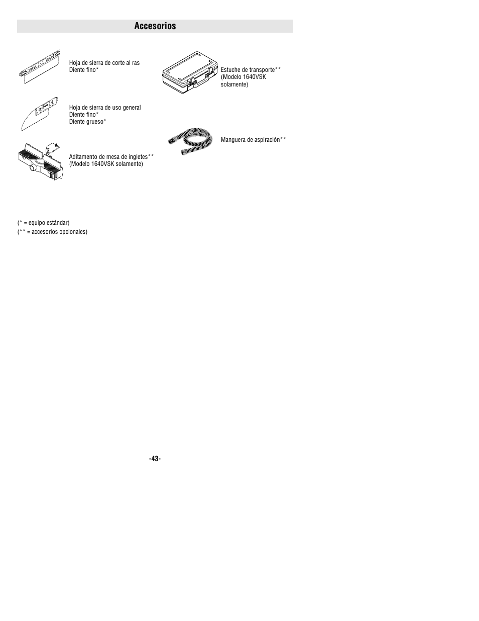 Accesorios | Bosch 1640VS User Manual | Page 43 / 44